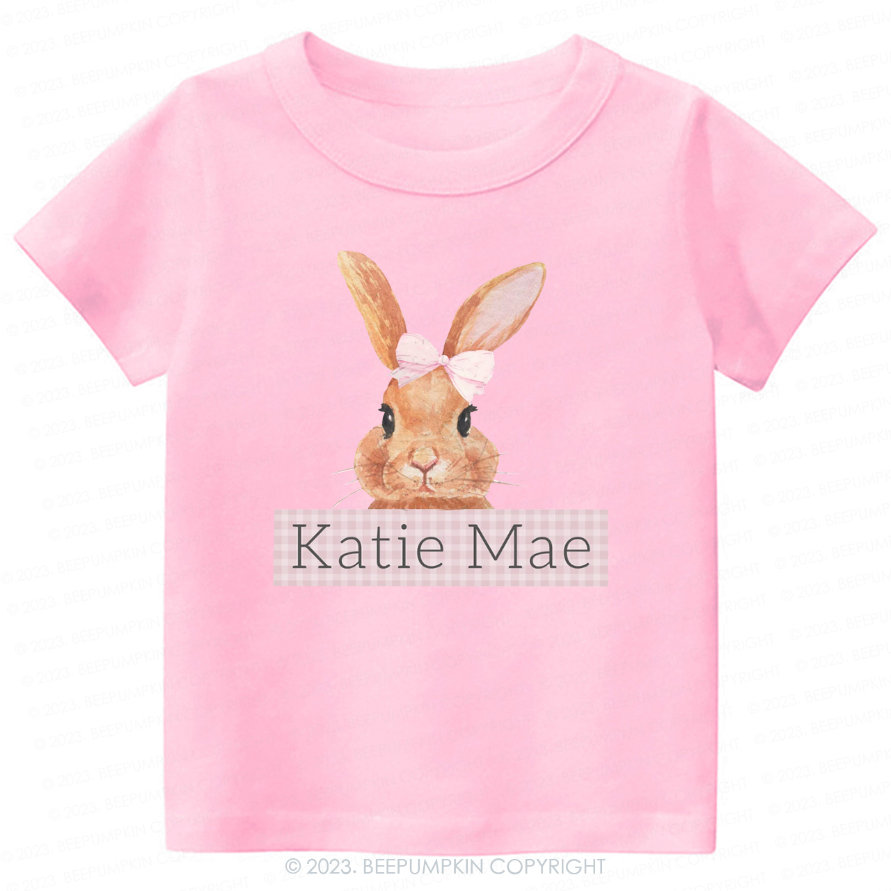 Pink Bunny Gingham Name -Toddler Tees