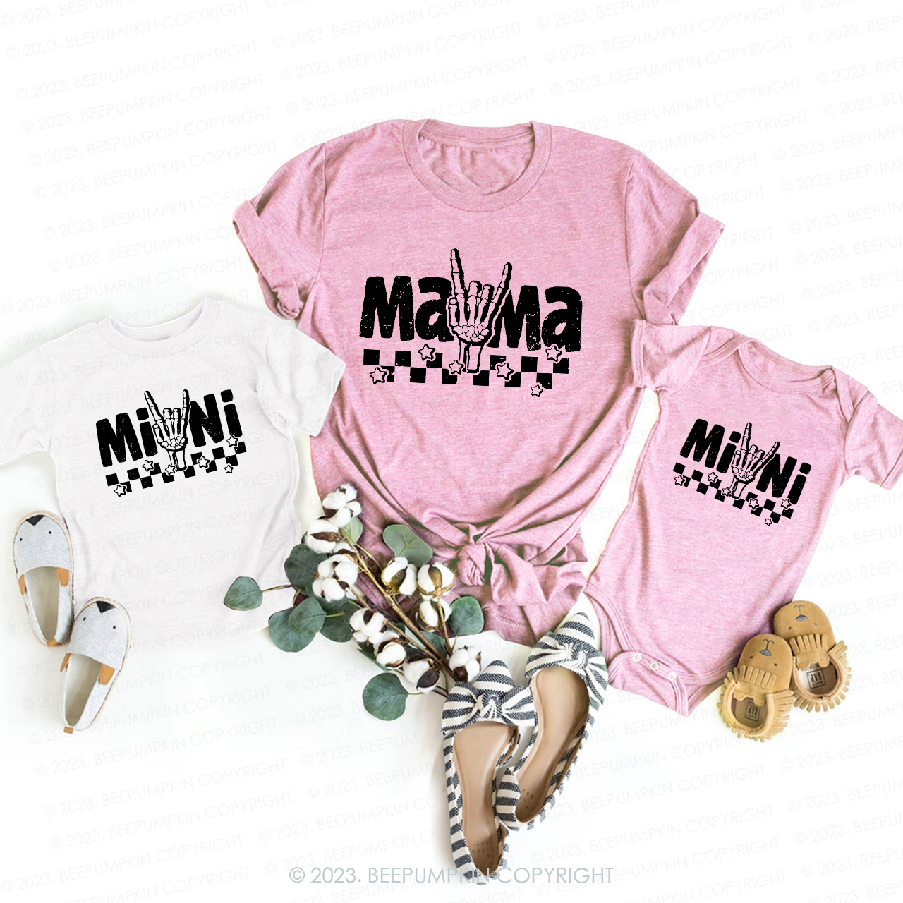 Mama Mini Retro Bone T-Shirts For Mom&Me