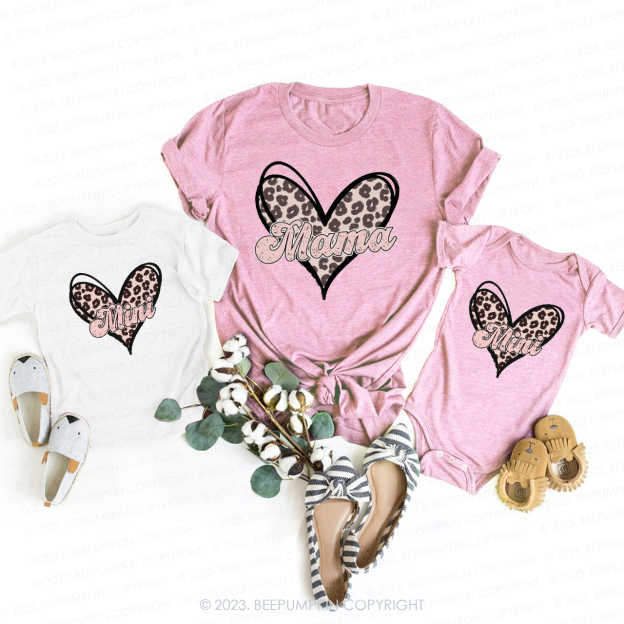 Pink Leopard Print Mama Mini T-Shirts For Mom&Me