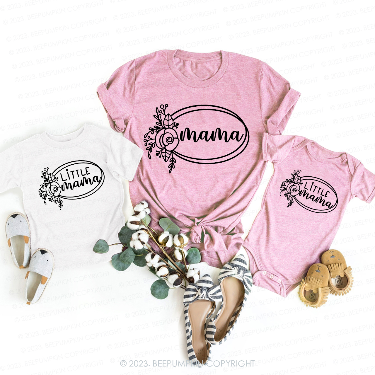 Mommy And Me Flowers T-Shirts For Mom&Me