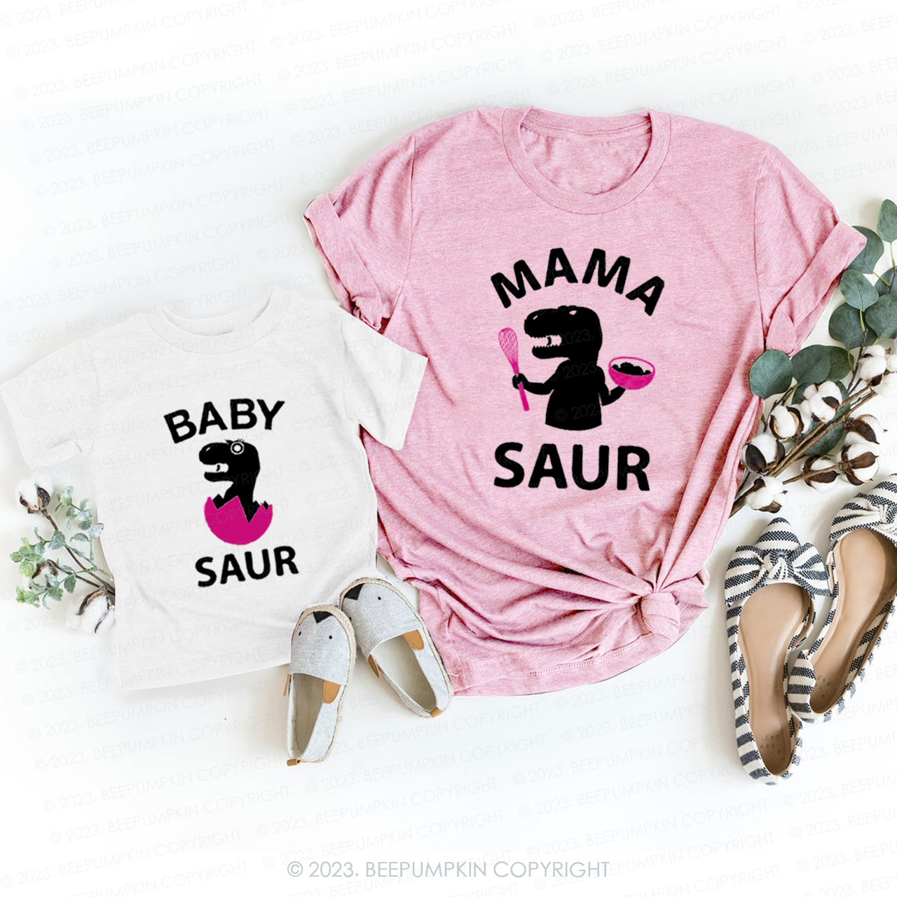 Mama Baby Saur T-Rex T-Shirts For Mom&Me