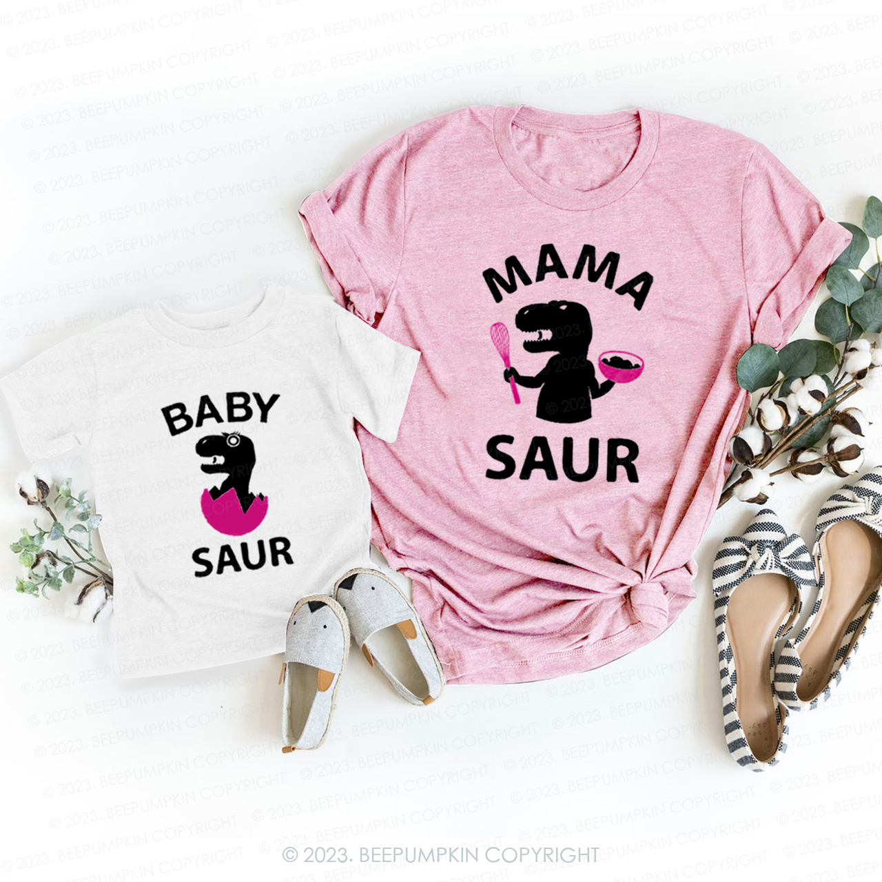 Mama Baby Saur T-Rex T-Shirts For Mom&Me