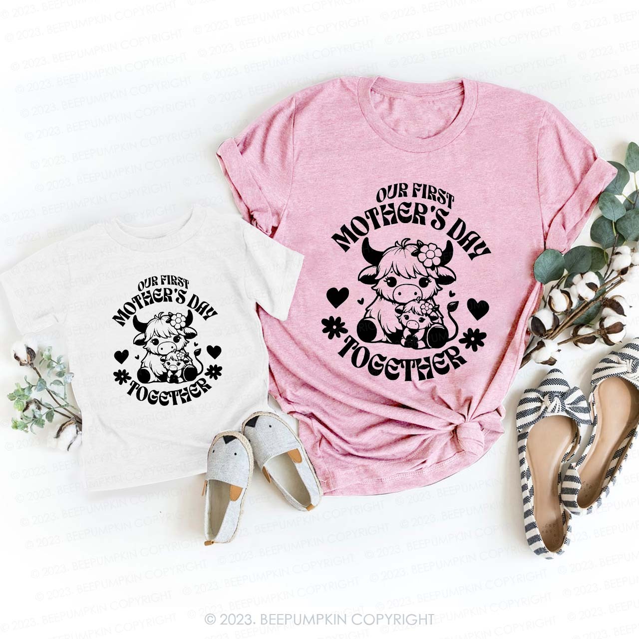 Cute Cow First Mother's Day T-Shirts For Mom&Me