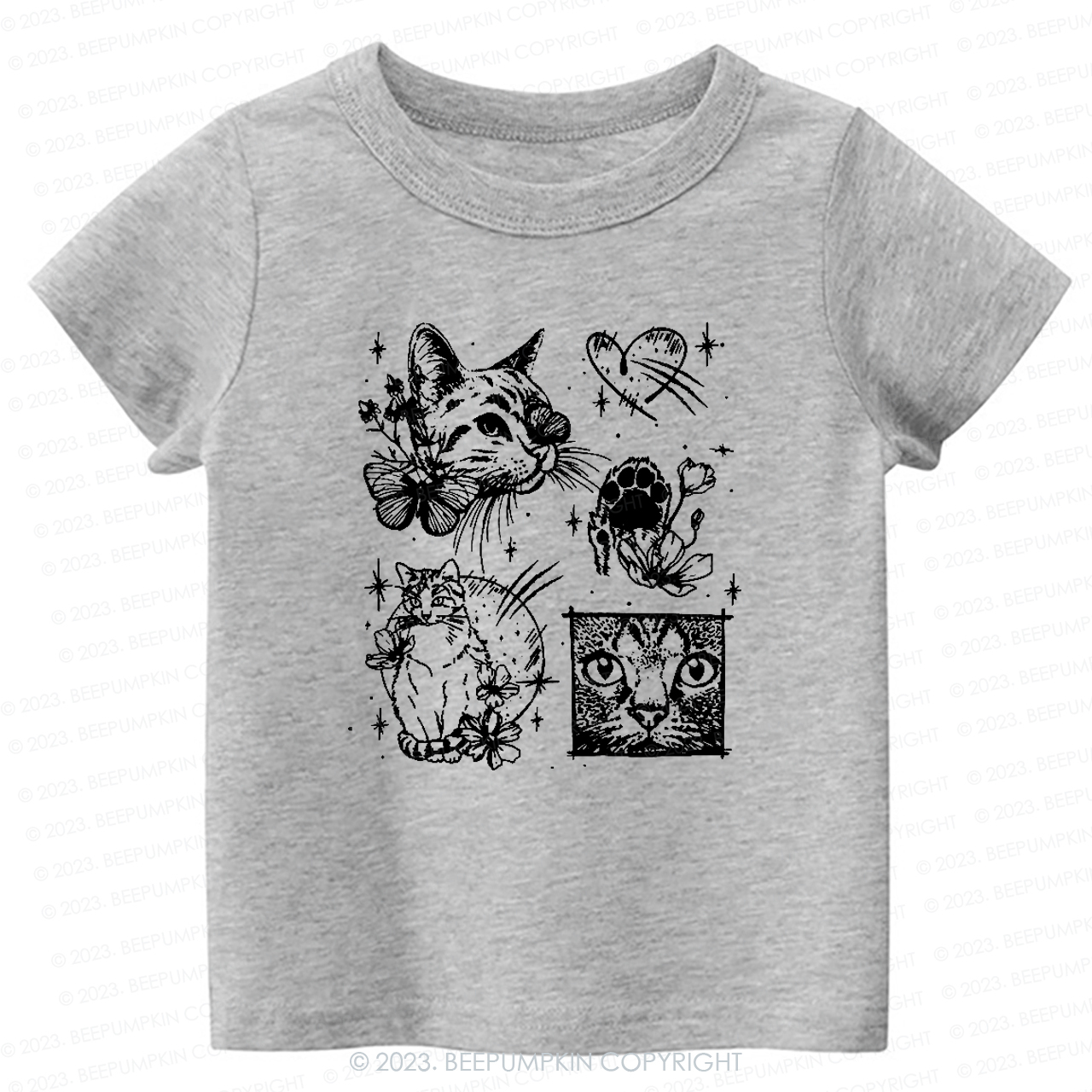 Cats Outlined Kids Retro T-Shirt