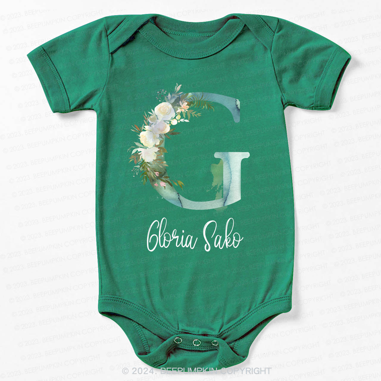 Personalized Green Florals Bodysuit For Baby 