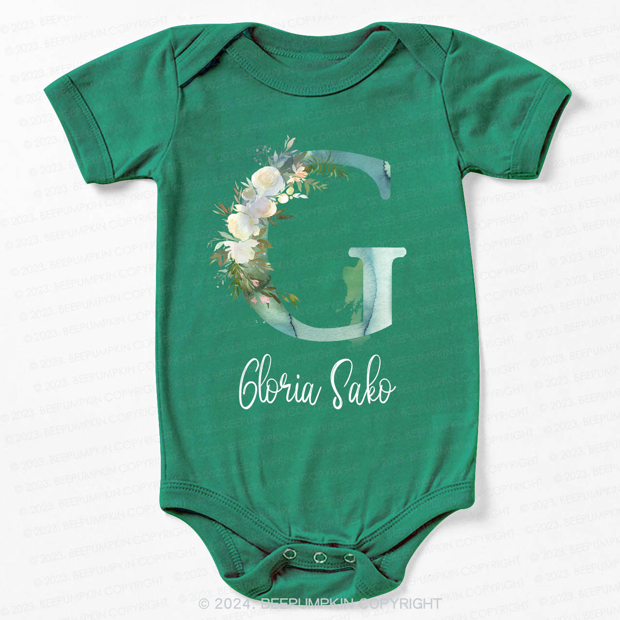 Personalized Green Florals Bodysuit For Baby 