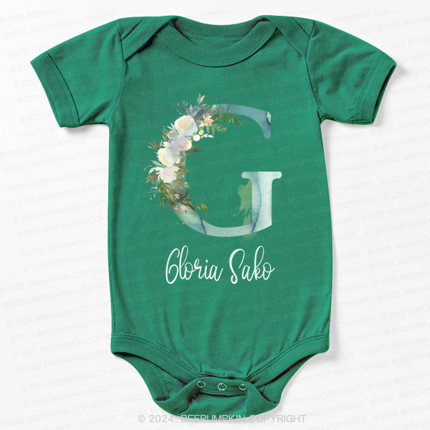 Personalized Green Florals Bodysuit For Baby 