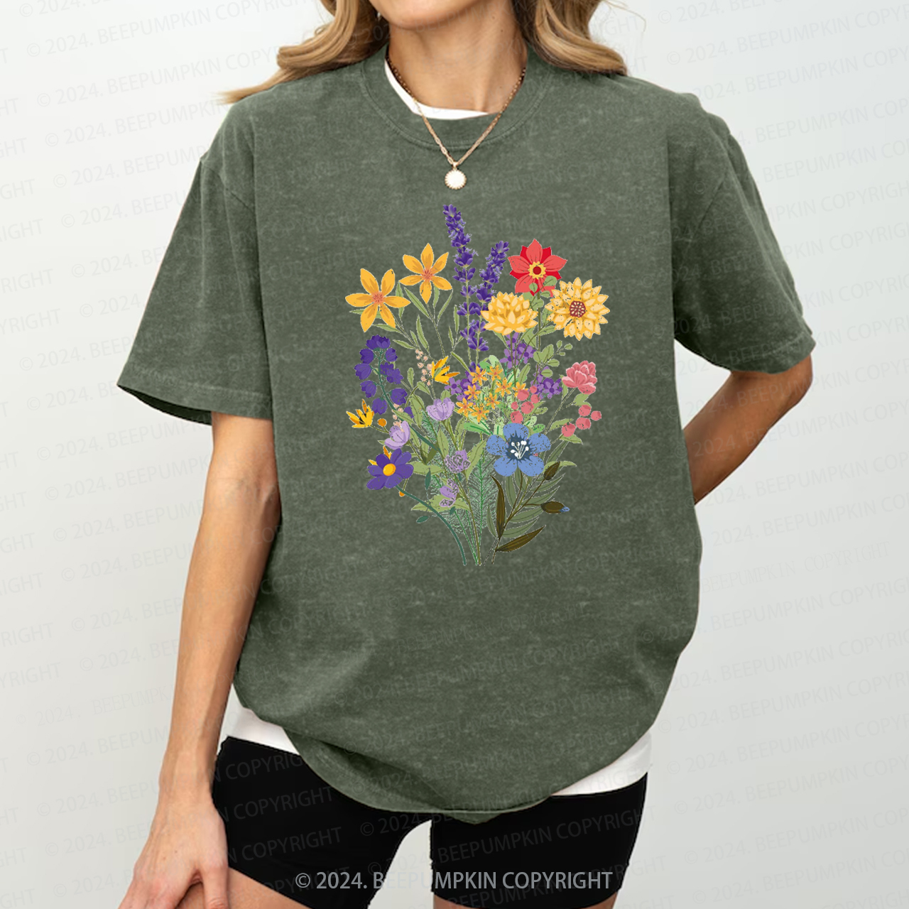 Flowers Lover Mama Washed T-Shirts 