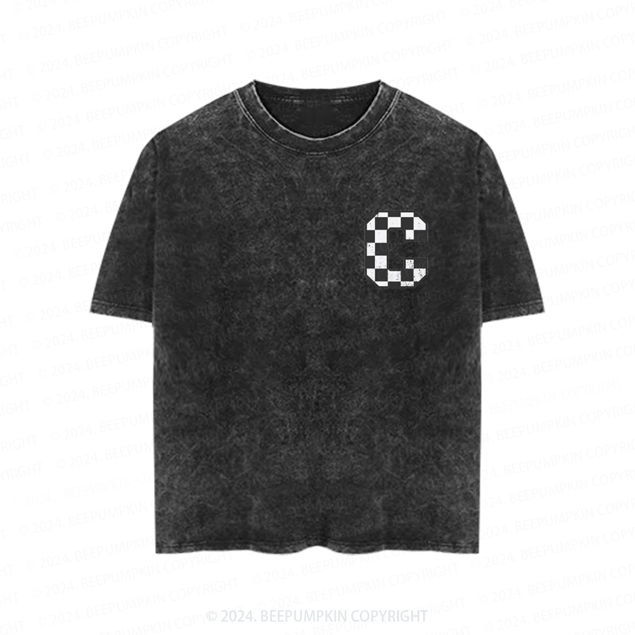 Personalized Checkered Initial Toddler&Kids Washed Tees          