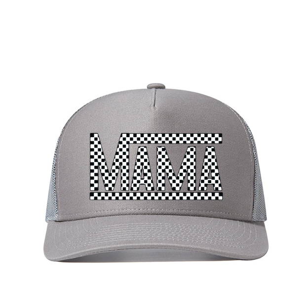 Checkered Mama Letter Mama Trucker Hat