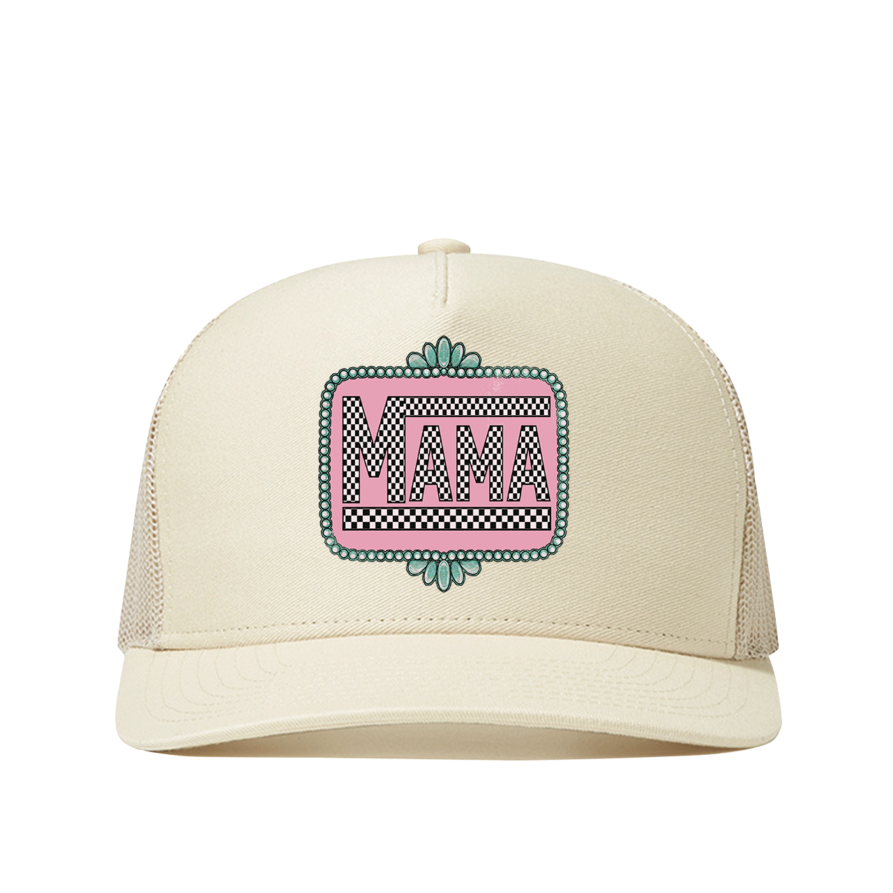 Pink Checkered Print Mama Trucker Hat