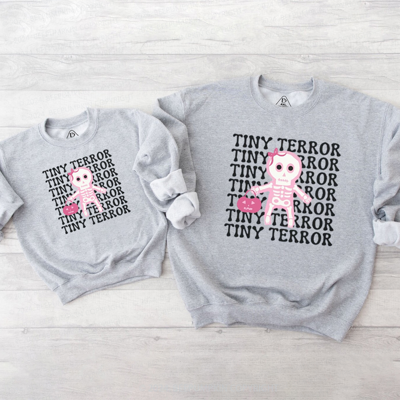 Pink Tiny Terror Halloween Family Matching Sweatshirt
