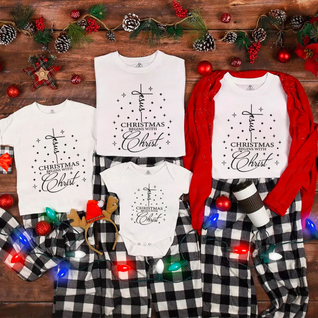Jesus Christmas Begins With Christ Christmas Matching T-Shirts