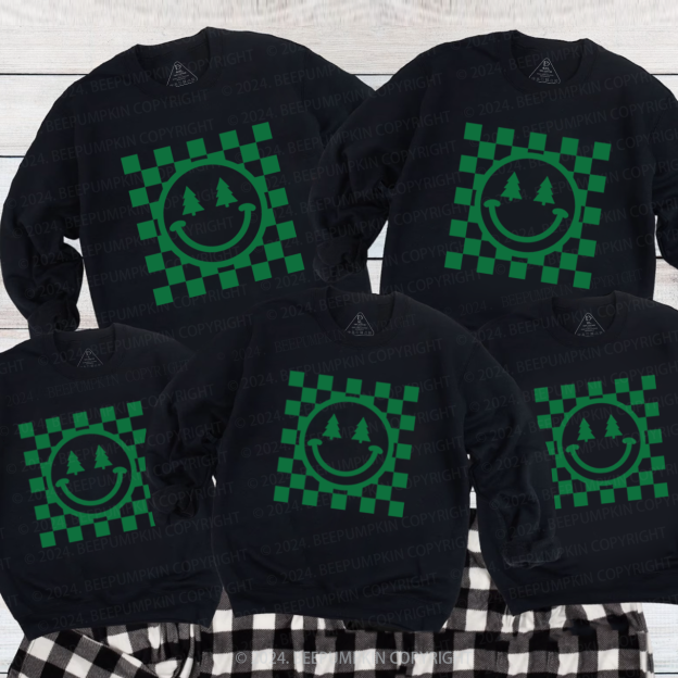 Christmas Green Smiley Tree  Family Christmas Sweatshirt