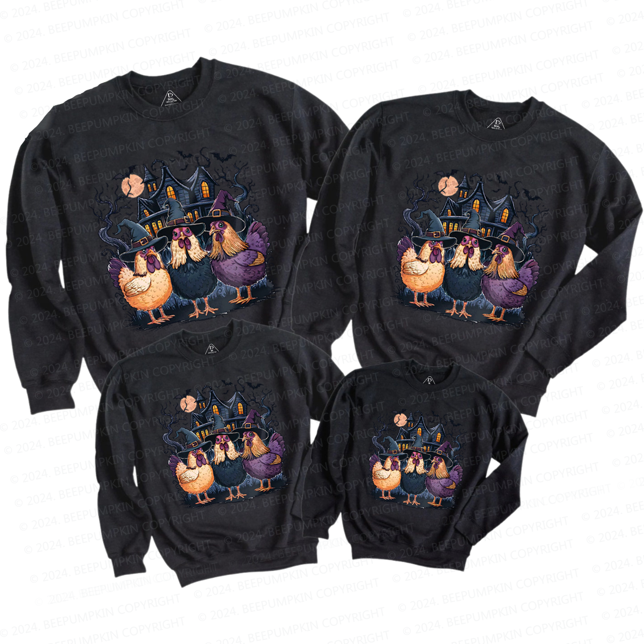 Halloween Chickens Haunted House Family Matching Sweatshirt