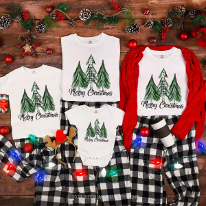 Image of Merry Christmas Green Tree Family Matching T-Shirts