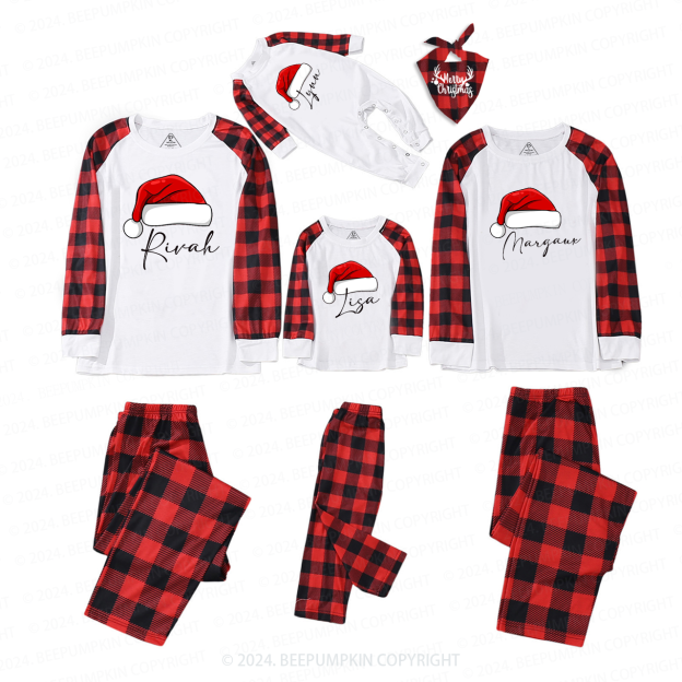 Personalized Name Cute Santa Red Hat Family Matching Pajamas