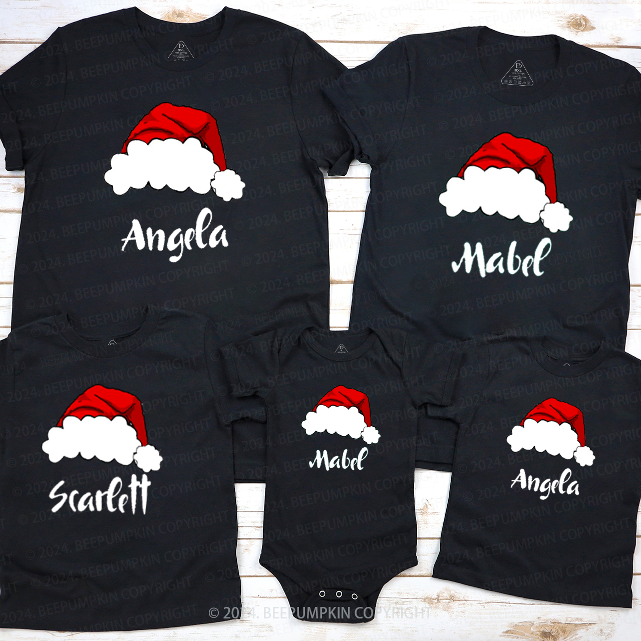 Personalized Christmas Red Crew Hat Family Matching T-Shirts
