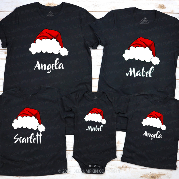 Personalized Christmas Red Crew Hat Family Matching T-Shirts