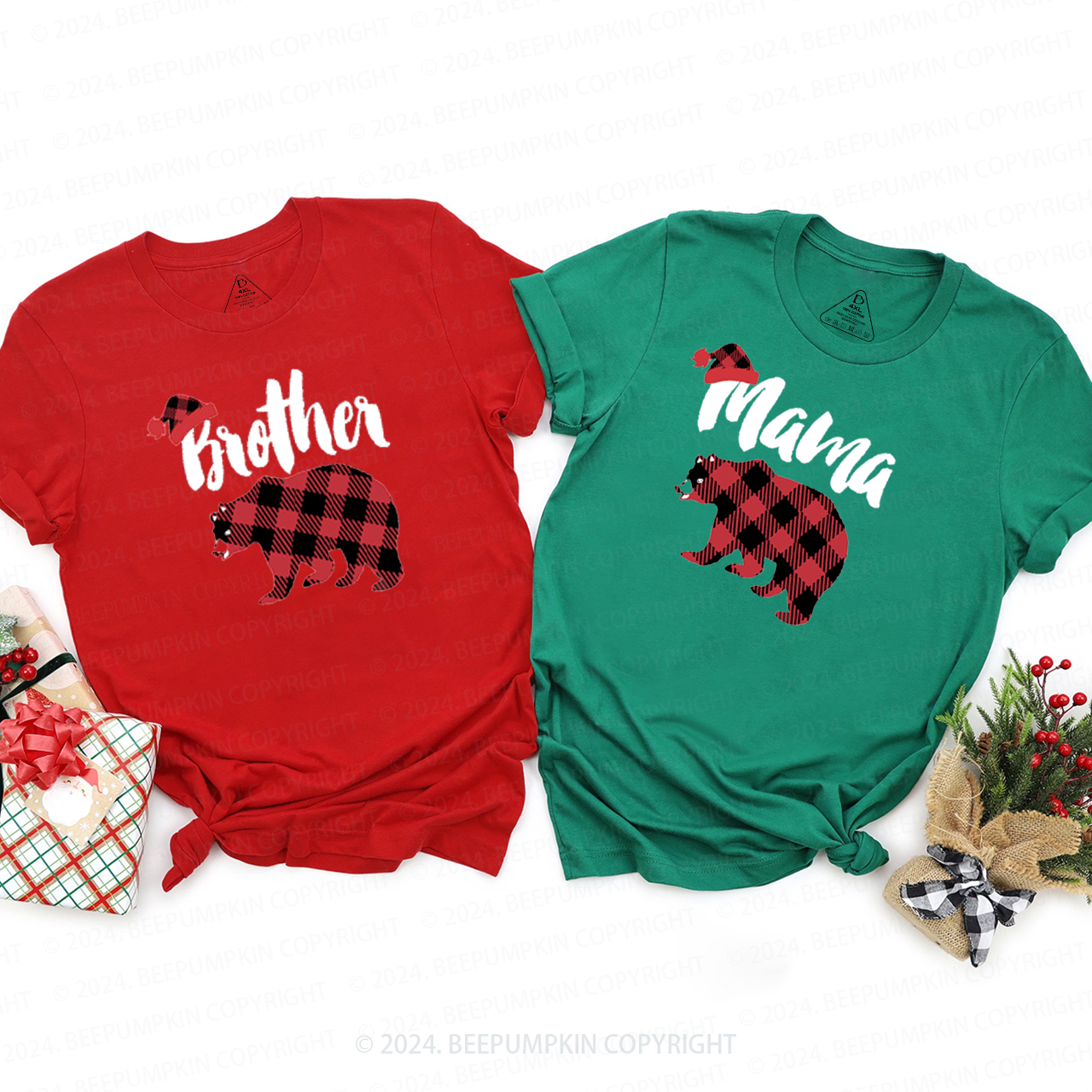 Personalized Plaid Bear Family Matching T-Shirts