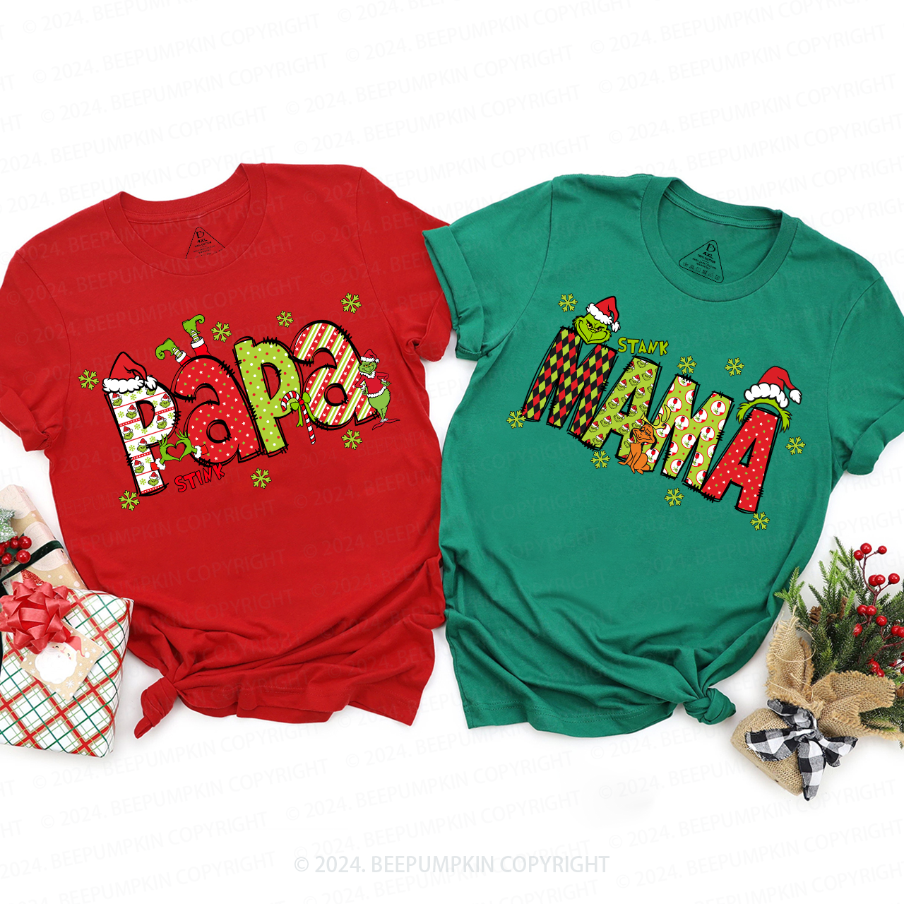 Personalized Christmas Doodle Letters Family Matching T-Shirts Beepumpkin