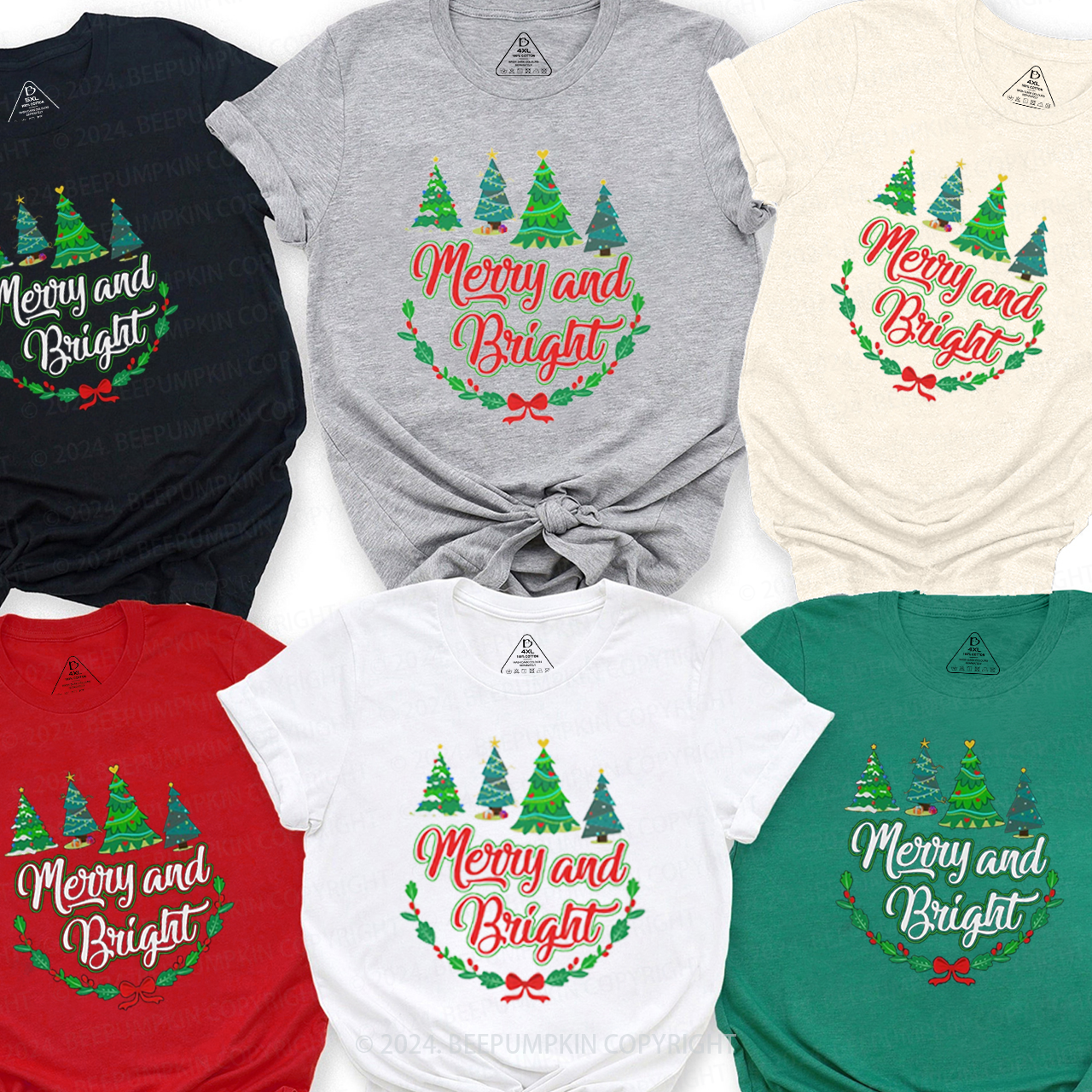 Merry and Bright Christmas Matching T-Shirts Beepumpkin