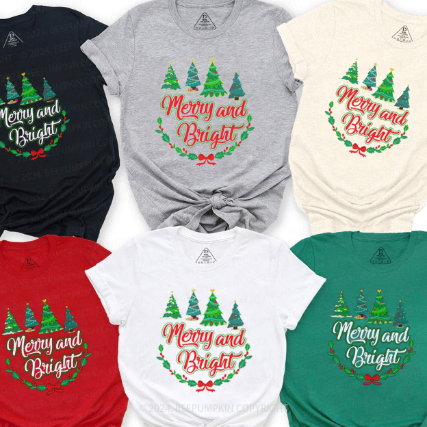 Merry and Bright Christmas Matching T-Shirts Beepumpkin