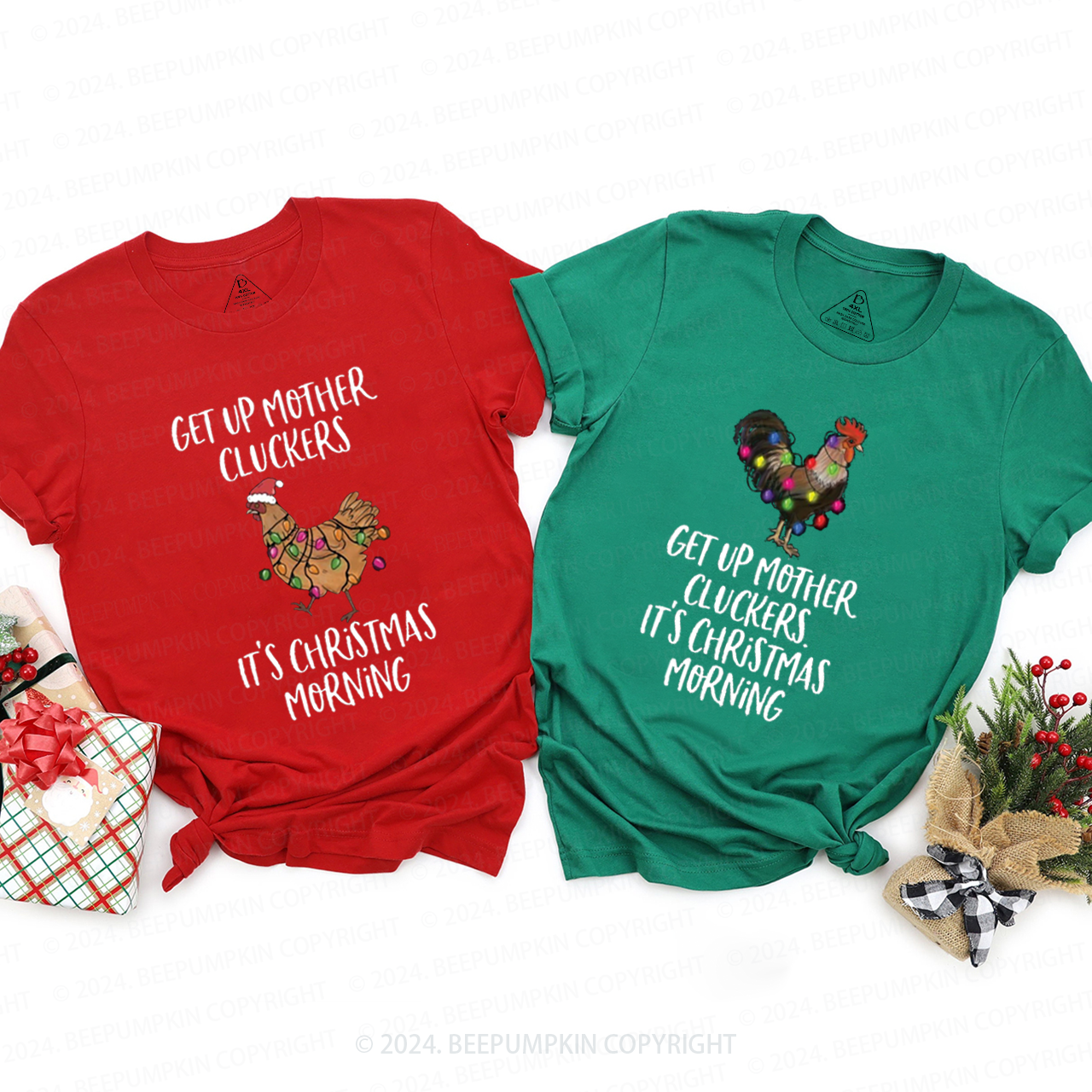 Funny Chicken Farm Christmas Matching T-Shirts Beepumpkin