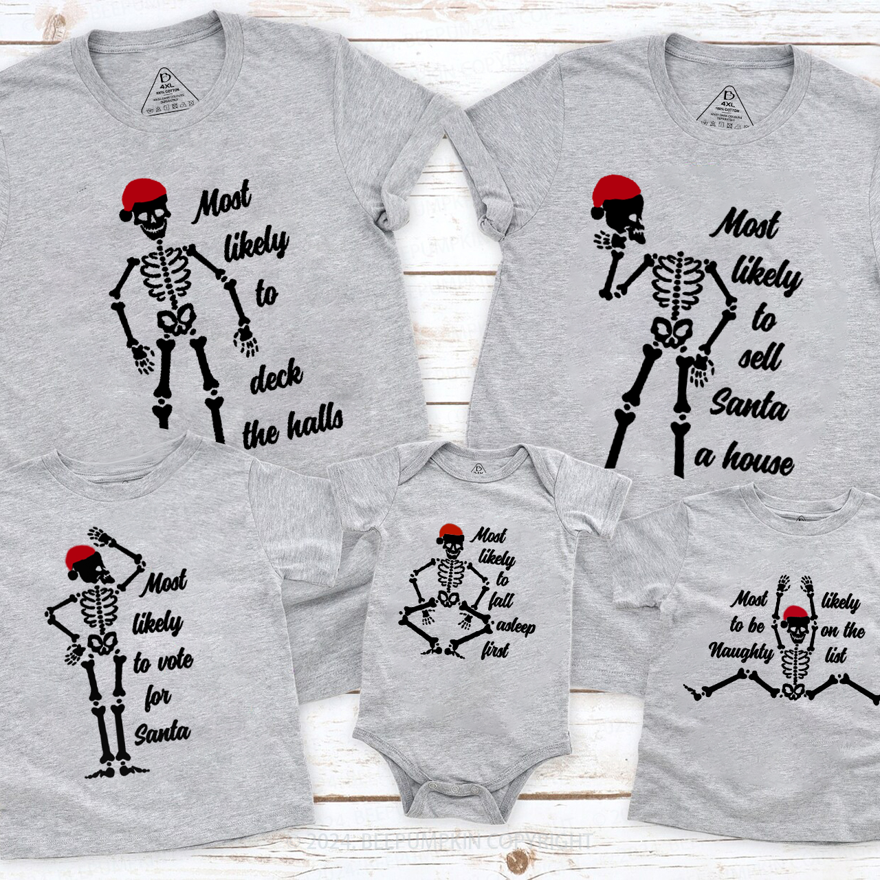 Most Likely To Bone Santa Hat Family Matching T-Shirts Beepumpkin