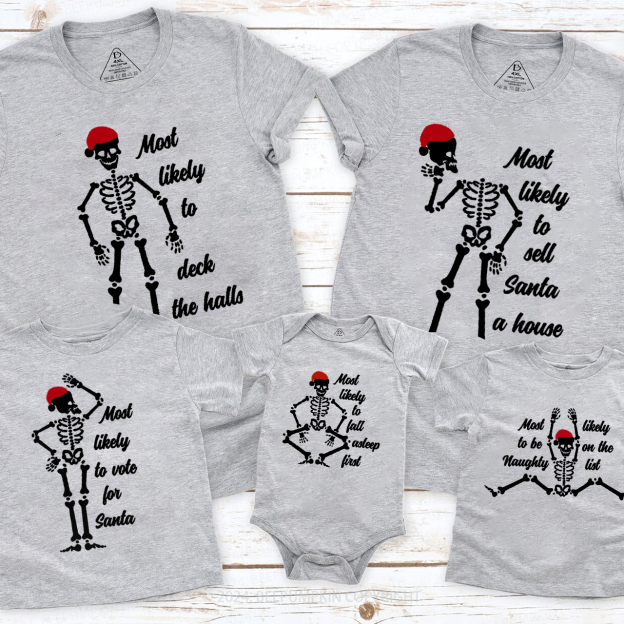 Most Likely To Bone Santa Hat Family Matching T-Shirts Beepumpkin