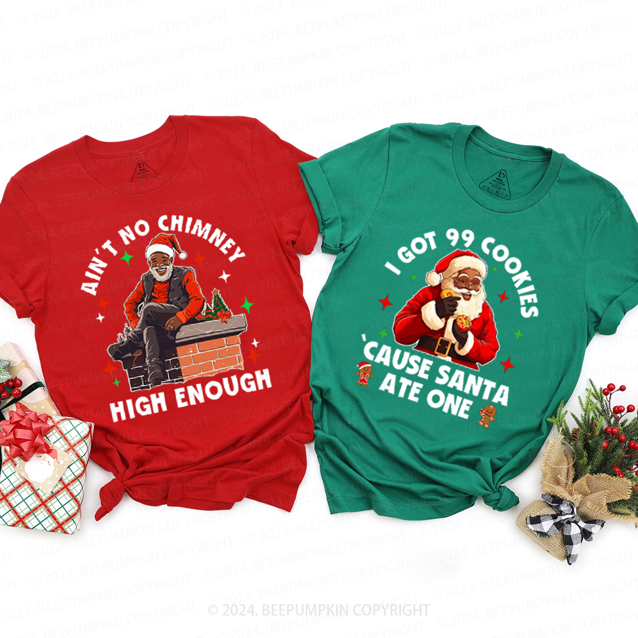 Black Santa Family Matching T-Shirts Beepumpkin