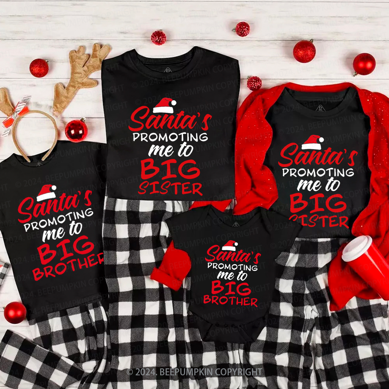Santa's Promoting Me To Big Sis & Bro Christmas Matching T-Shirts Beepumpkin