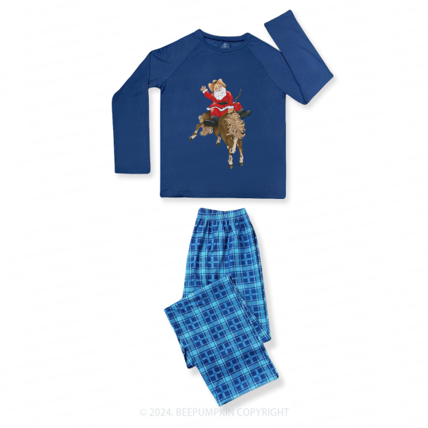 Snata Cowboy Christmas Matching Blue Pajamas Beepumpkin
