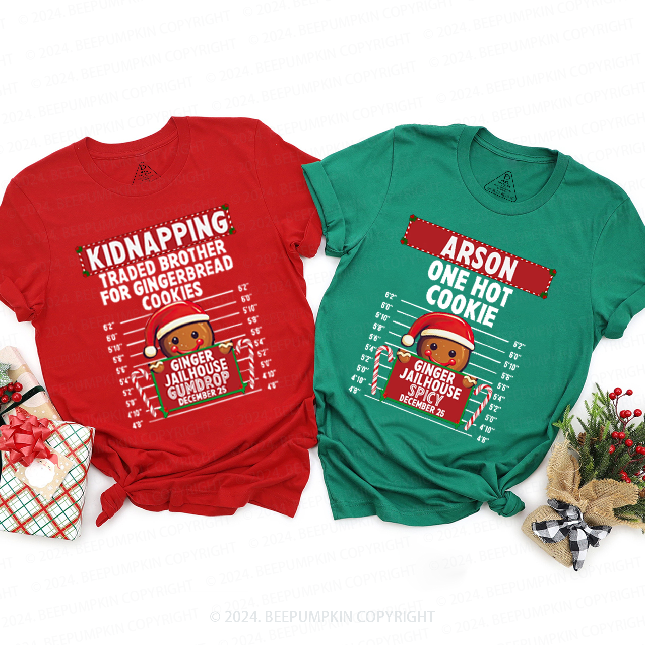 Personalized Gingerbread North Pole Correctional Christmas Matching T-Shirts Beepumpkin