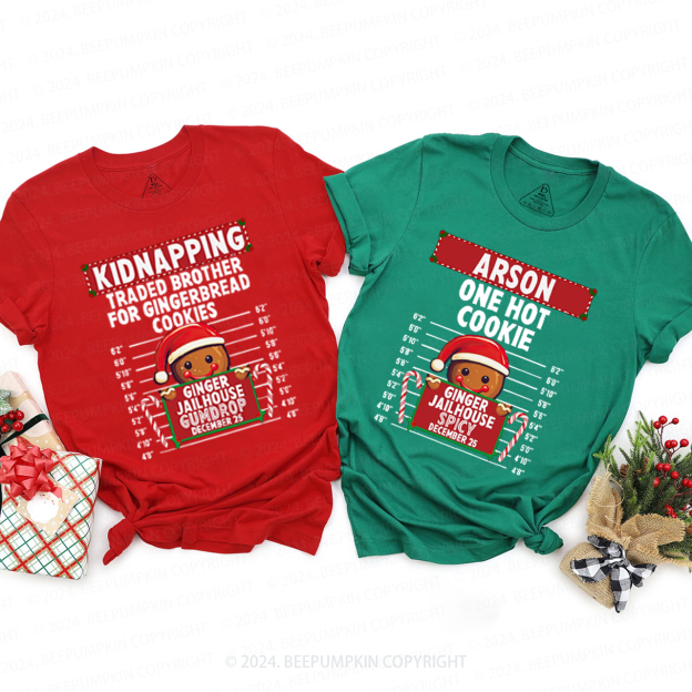 Personalized Gingerbread North Pole Correctional Christmas Matching T-Shirts Beepumpkin