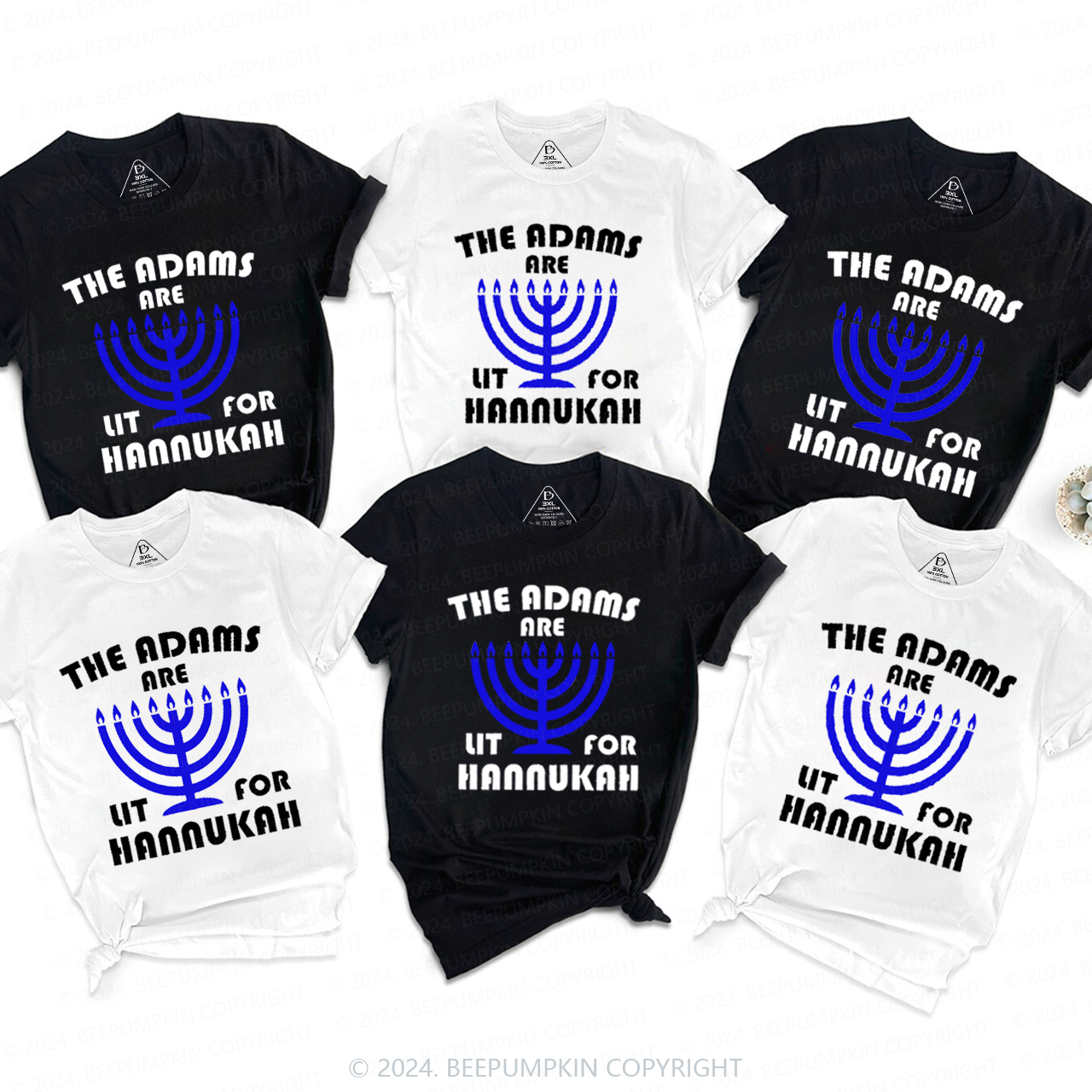 Personalized Candlestick Family Hanukkah Family Matching T-Shirts Beepumpkin
