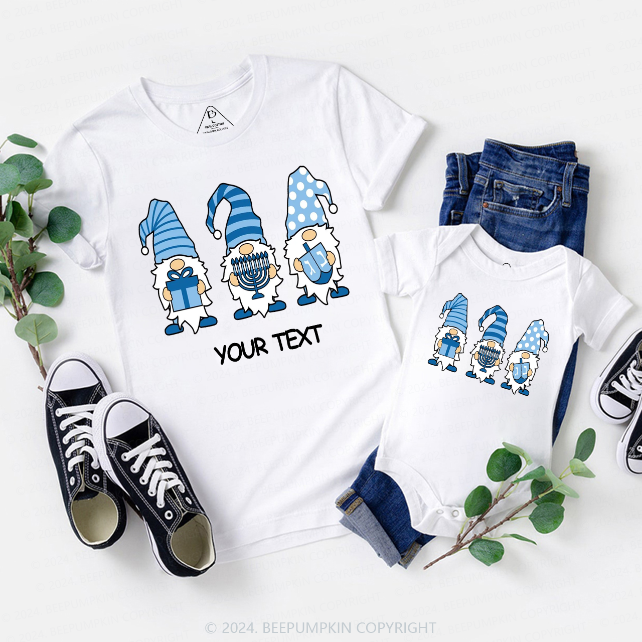 Personalized Hanukkah Gnomes Menorah Family Matching T-Shirts 