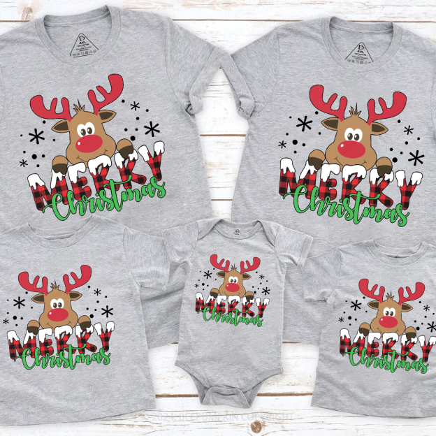 Merry Christmas Holiday Reindeer Matching T-Shirts Beepumpkin
