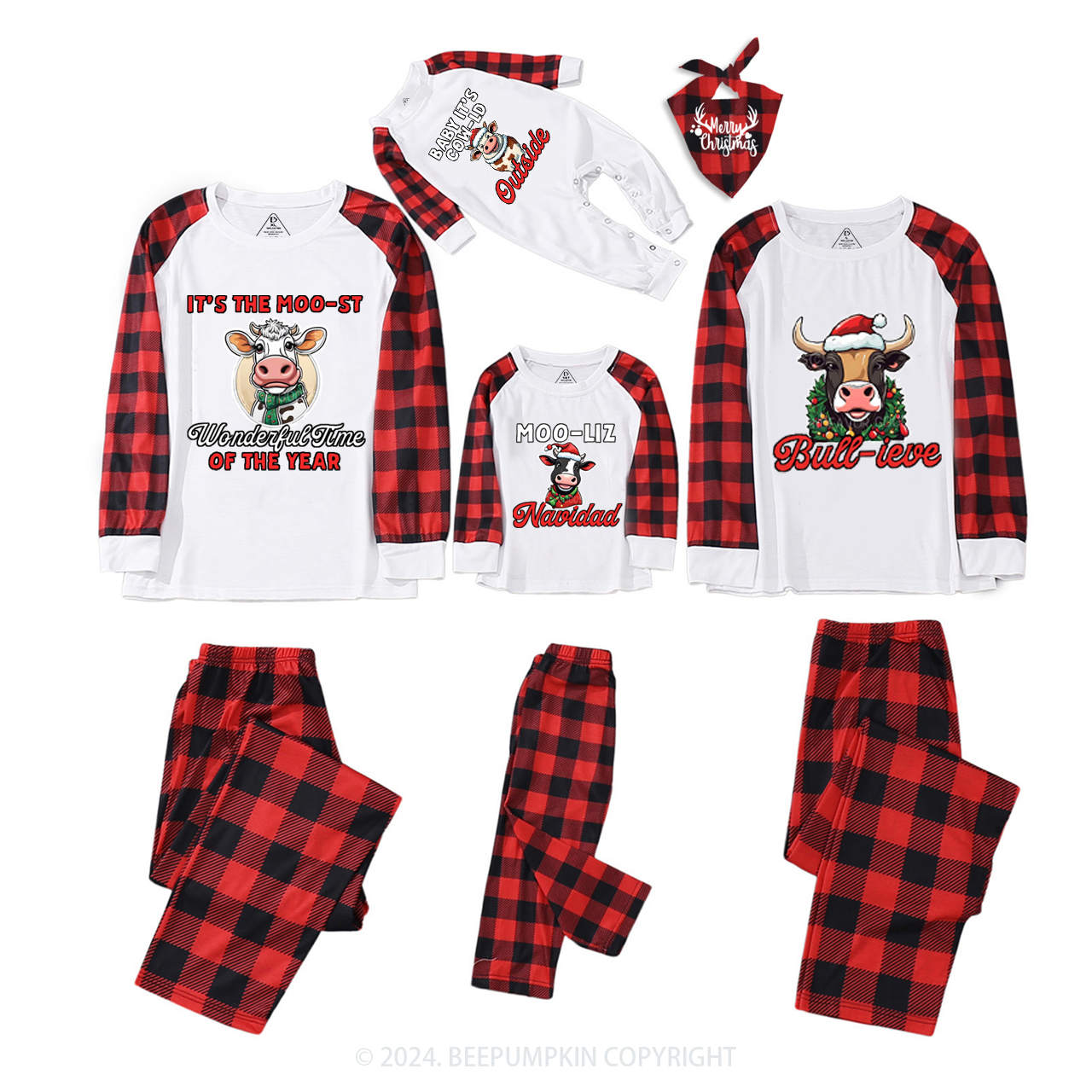Personalized Christmas Cow Family Matching Pajama Set Beepumpkin