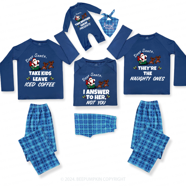Personalized Funny Dear Santa Family Matching Blue Pajamas Beepumpkin