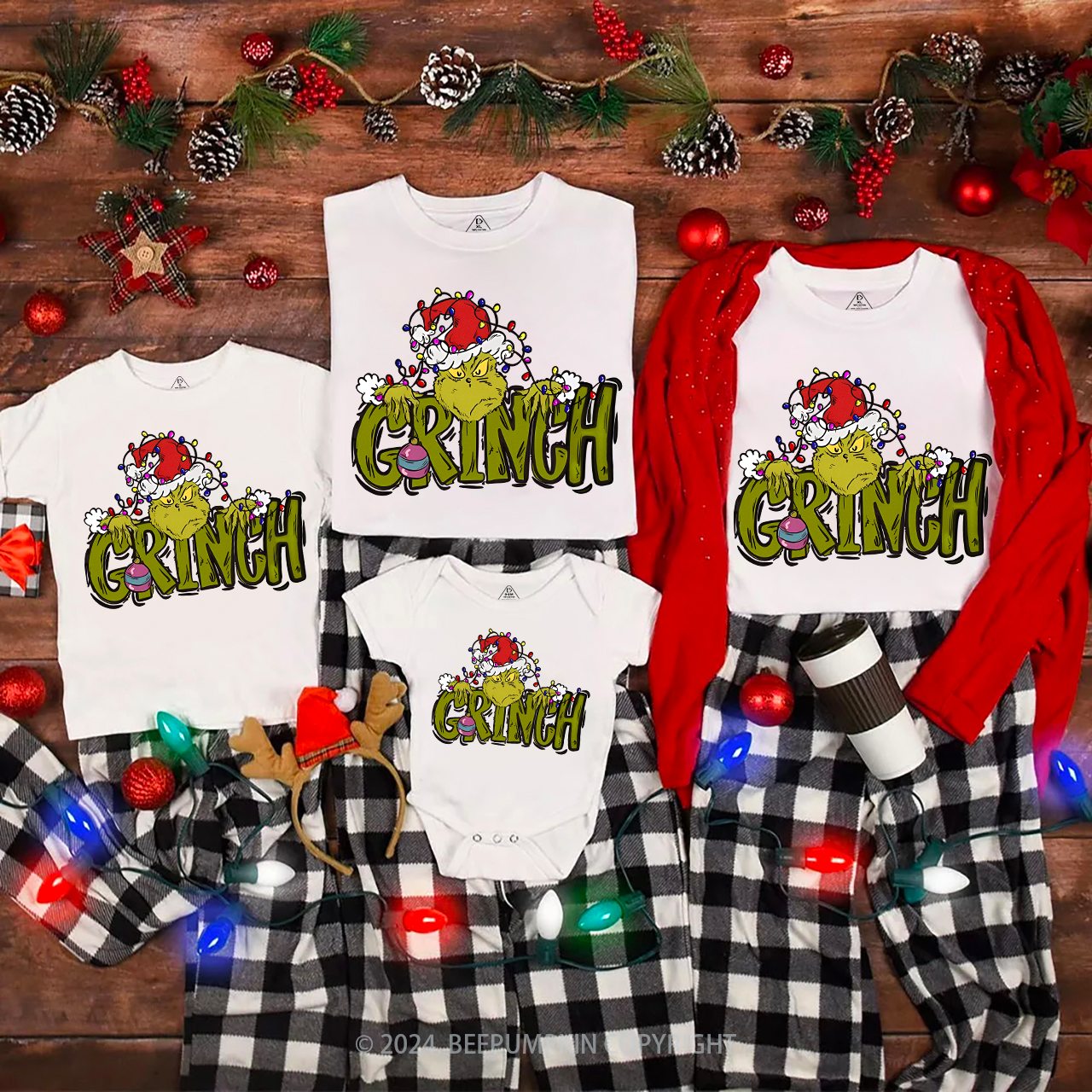 Retro Clipart Holiday Lights Family Matching T-Shirts