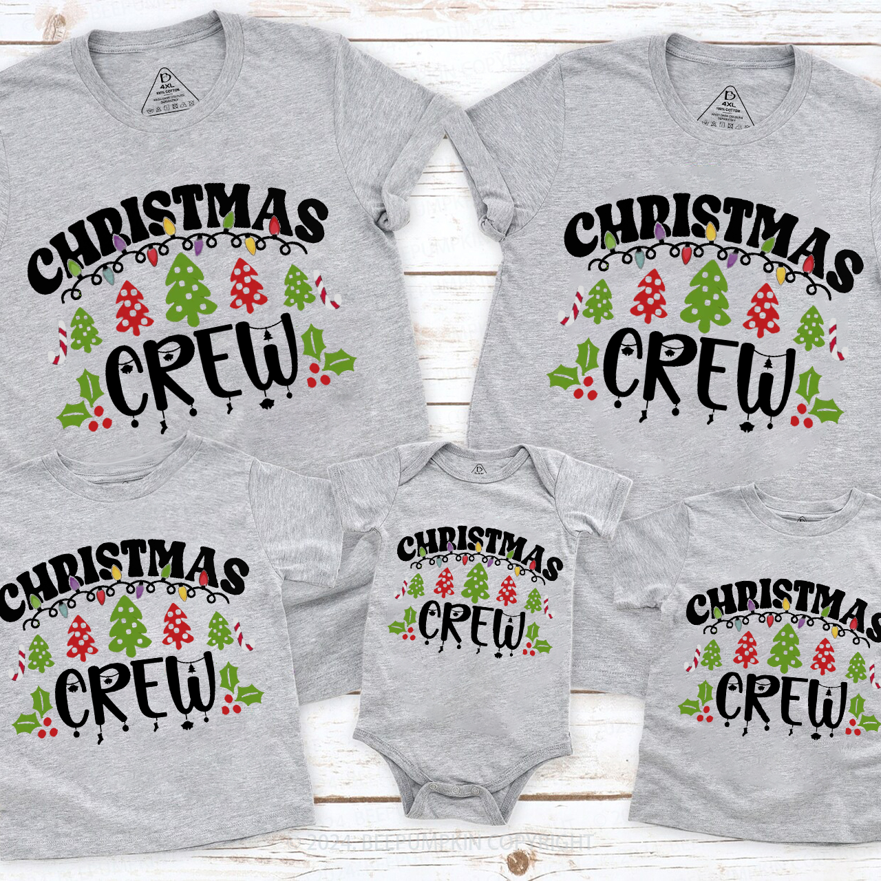 Christmas Crew Tree And Light Family Matching T-Shirts Beepumpkin