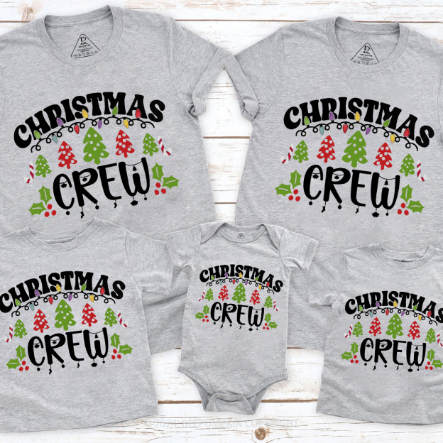 Christmas Crew Tree And Light Family Matching T-Shirts Beepumpkin