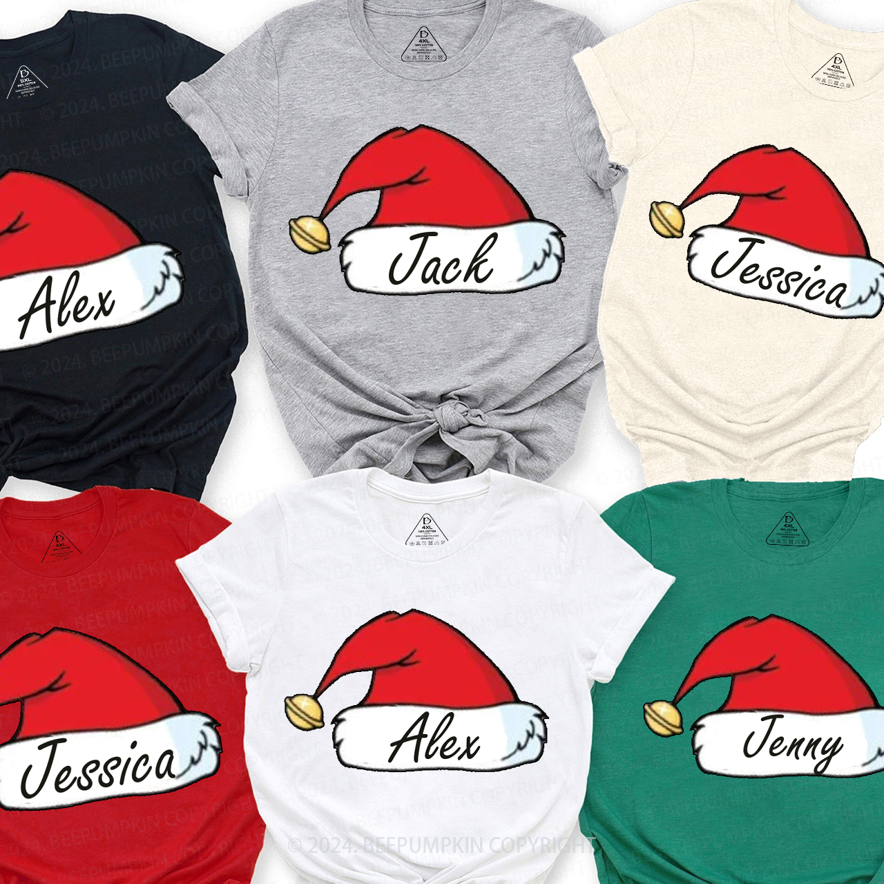 Personalized Bell Santa Hat Family Matching T-Shirts Beepumpkin