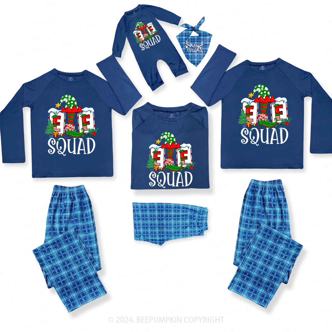 ELF Squad Family Matching Blue Pajamas Beepumpkin