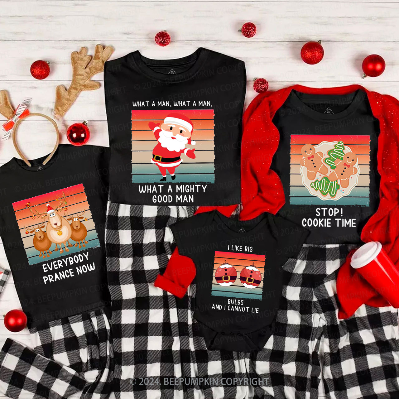 Cartoon Snowman Elk Cookies Christmas Family Matching T-Shirts Beepumpkin