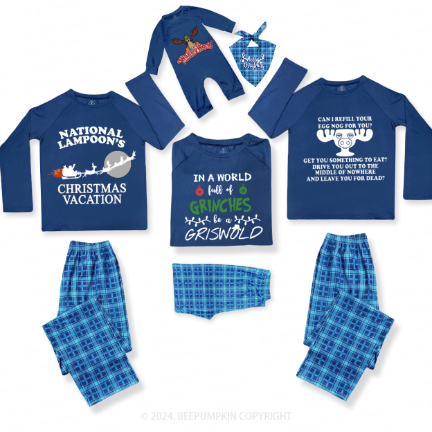 Christmas Party Picture You Serious Clark Family Matching Blue Pajamas Beepumpkin