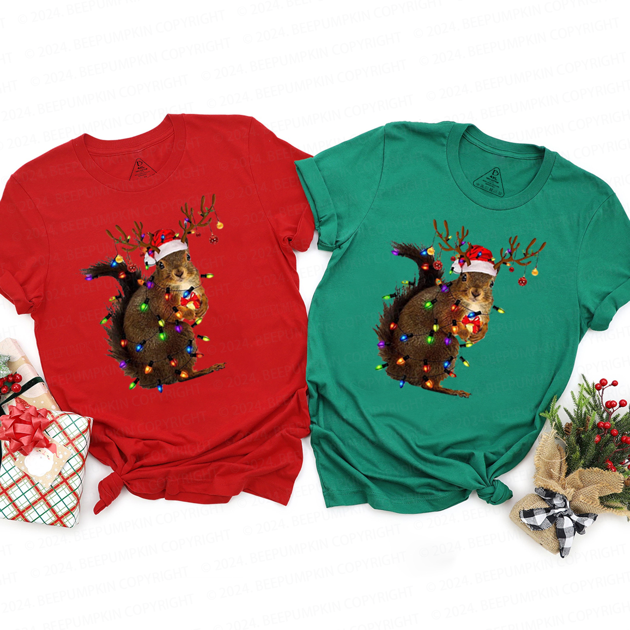 Squirrel Christmas Lights Family Matching T-Shirts Beepumpkin