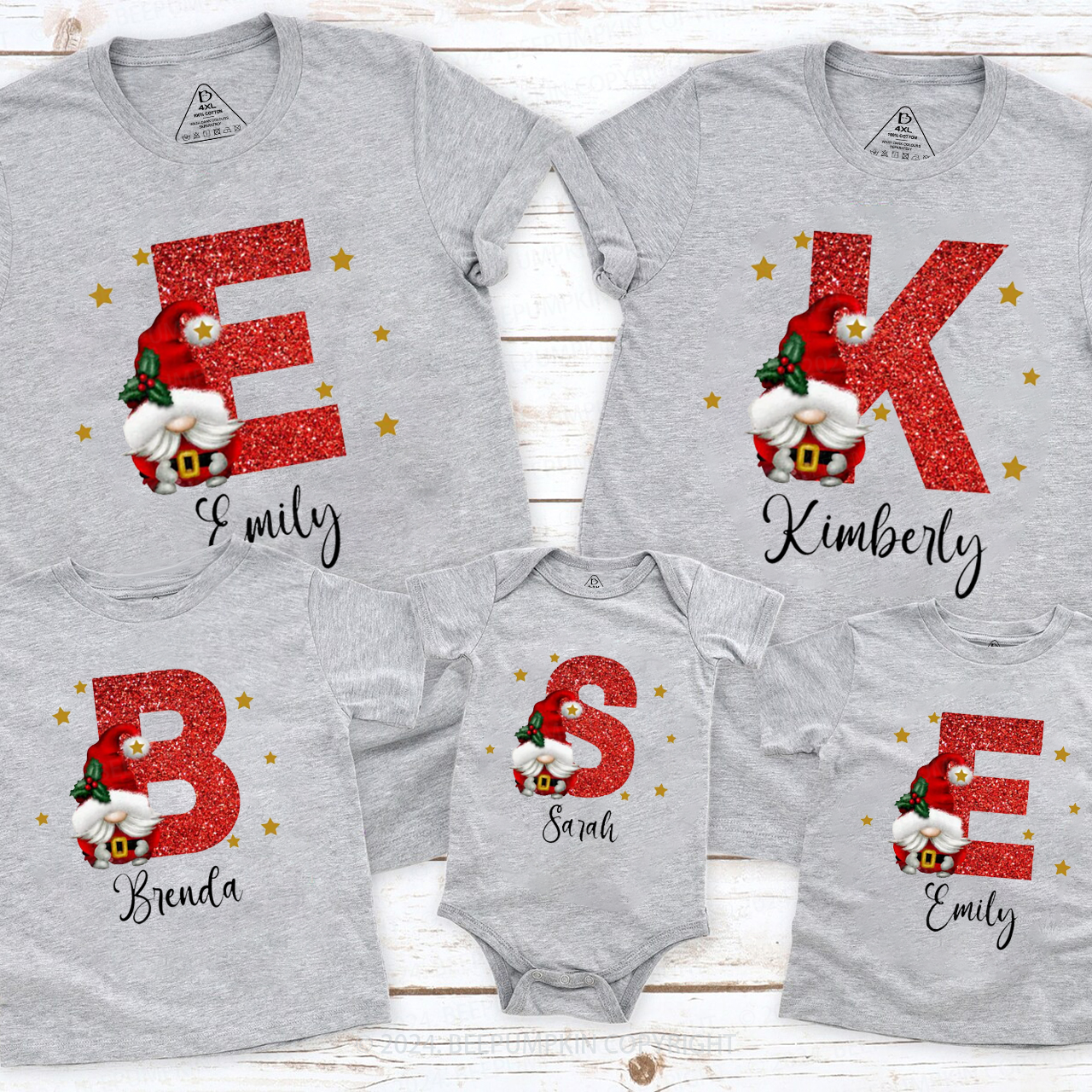Personalized Christmas Red Name Family Matching T-Shirts Beepumpkin