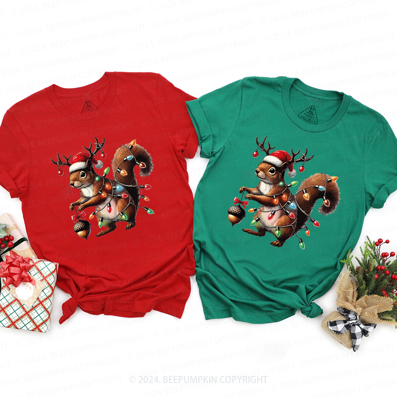 Christmas Peanut Squirrel Family Matching T-Shirts Beepumpkin